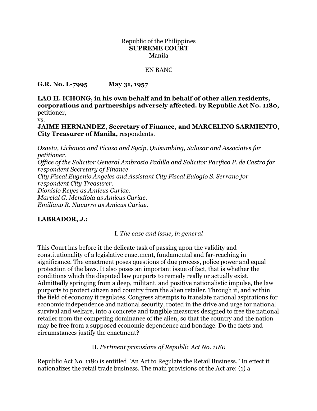 Ichong V. Hernandez, GR No. L-7995, May 31