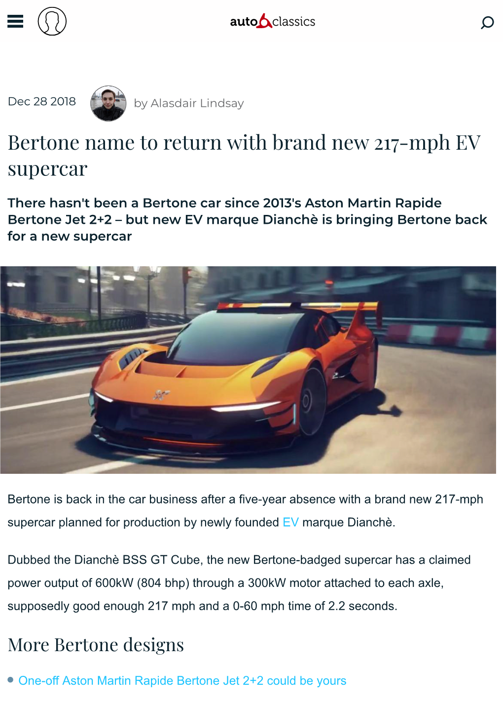 Bertone Name to Return with Brand New 217-Mph EV Supercar