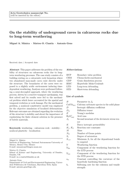 On the Stability of Underground Caves in Calcareous Rocks Due to Long-Term Weathering