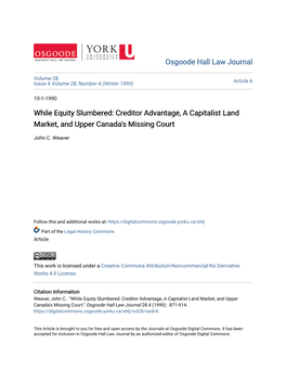 Creditor Advantage, a Capitalist Land Market, and Upper Canada's Missing Court