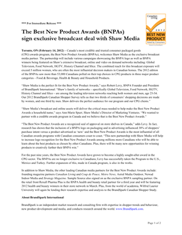 BNPA Partners with Shaw Media