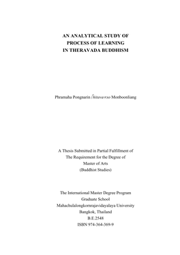 An Analytical Study of Process of Learning in Theravada Buddhism
