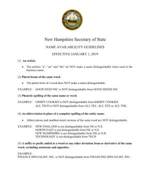 NH SOS Name Availability Guidelines