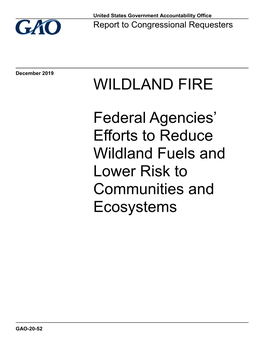 GAO-20-52, WILDLAND FIRE: Federal Agencies' Efforts to Reduce