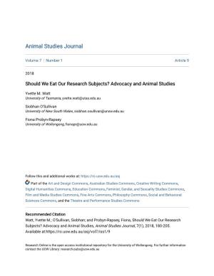 Should We Eat Our Research Subjects? Advocacy and Animal Studies