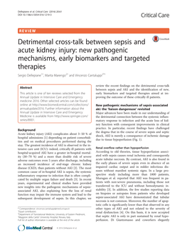 Detrimental Cross-Talk Between Sepsis and Acute Kidney Injury