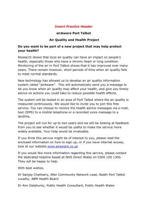 Neath Port Talbot Local Service Board Air Quality and Health Project