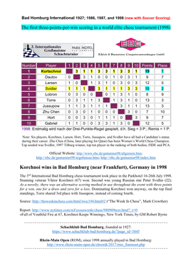 Korchnoi Wins in Bad Homburg (Near Frankfurt), Germany in 1998