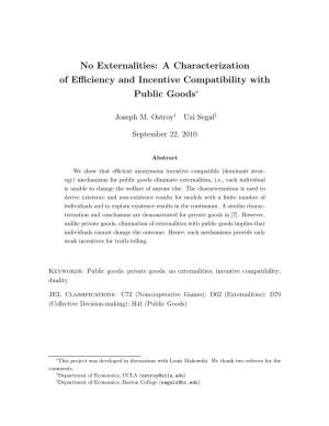 No Externalities: a Characterization of Efficiency And