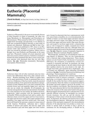 Eutheria (Placental Mammals) Thought of As More Primitive
