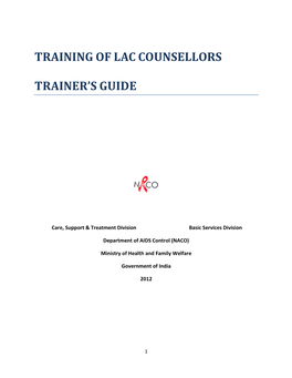 Trainer Guide: Training of LAC Counsellors