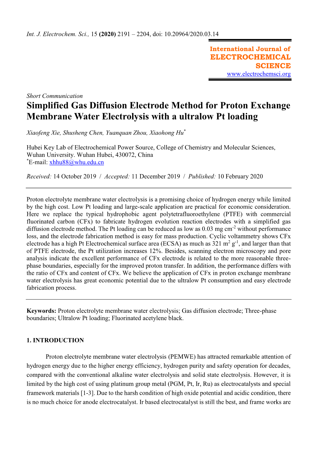 Simplified Gas Diffusion Electrode Method for Proton Exchange Membrane Water Electrolysis with a Ultralow Pt Loading