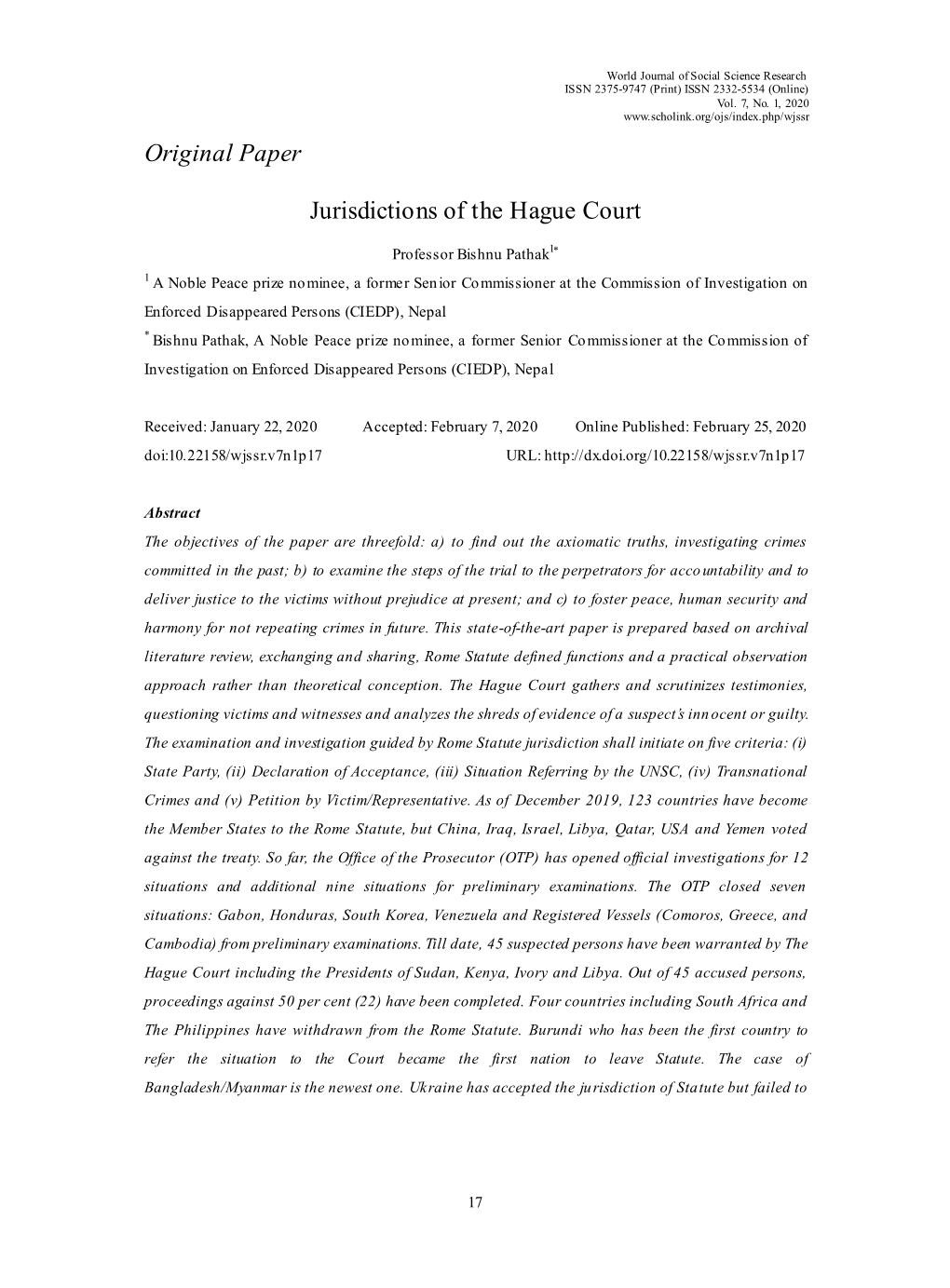 Original Paper Jurisdictions of the Hague Court