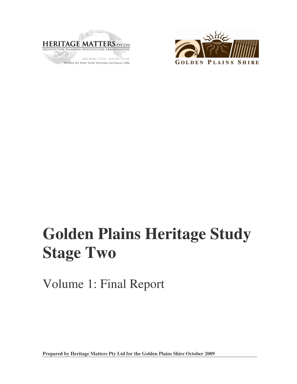 Golden Plains Heritage Study Stage 2