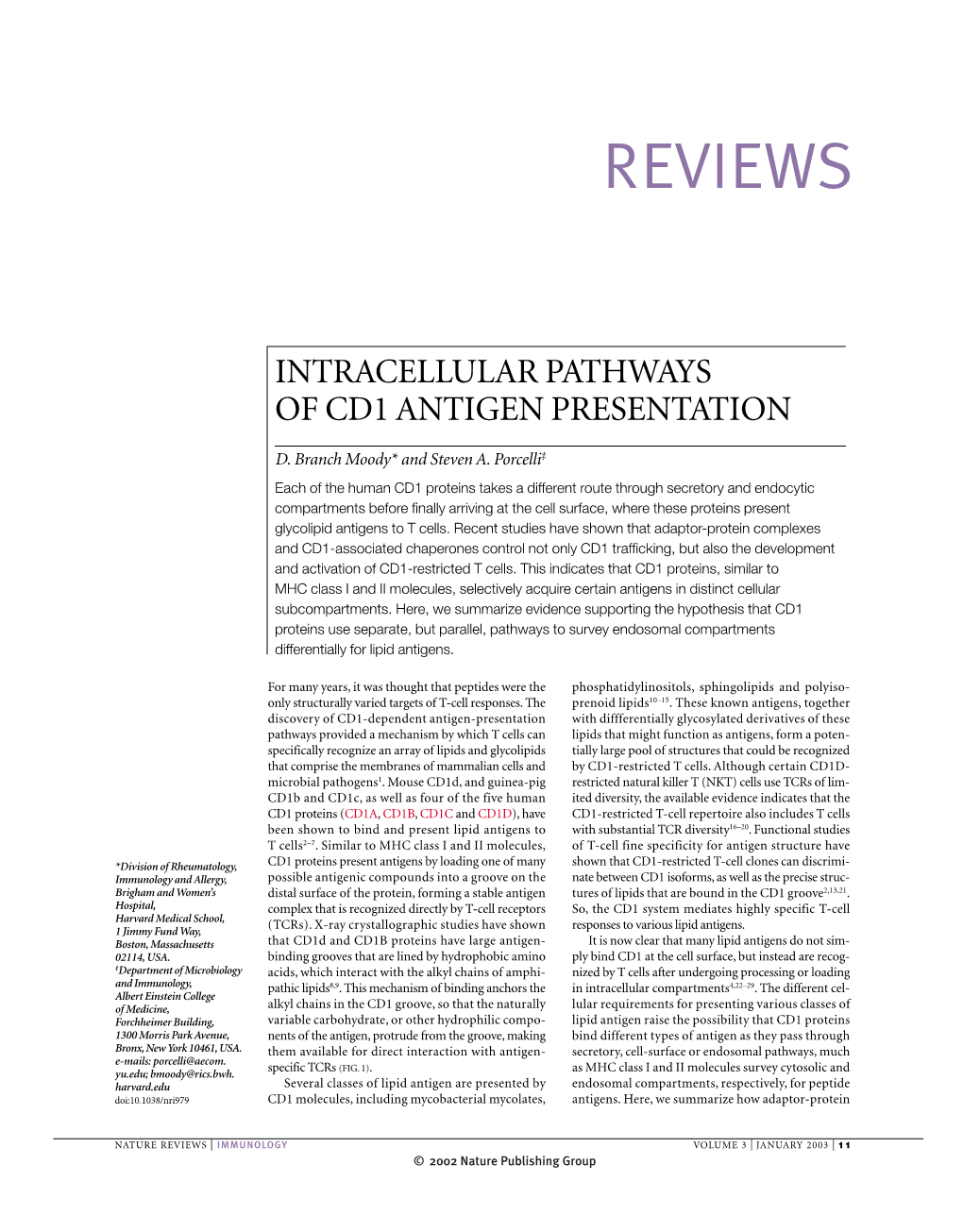 Intracellular Pathways of Cd1 Antigen Presentation