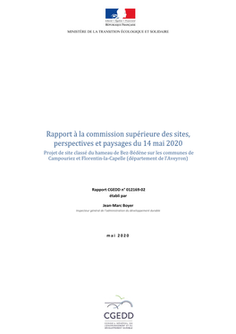 Rapport À La Commission Supérieure Des Sites, Perspectives Et Paysages