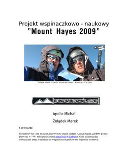 Projekt Wspinaczkowo - Naukowy ”Mount Hayes 2009”