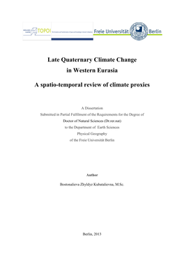 Late Quaternary Climate Change in Western Eurasia a Spatio-Temporal