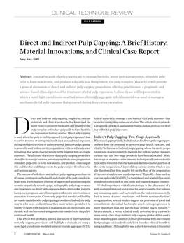 Direct and Indirect Pulp Capping: a Brief History, Material Innovations, and Clinical Case Report Gary Alex, DMD