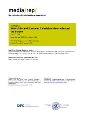 Tele-Clubs and European Television History Beyond the Screen 2012-11-29