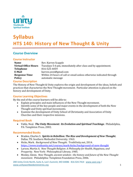 HTS 140: History of New Thought & Unity