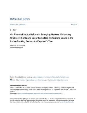 On Financial Sector Reform in Emerging Markets: Enhancing Creditors' Rights and Securitizing Non-Performing Loans in the Indian Banking Sector—An Elephant's Tale
