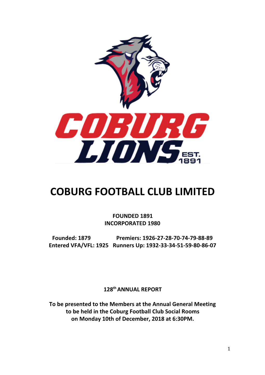 2018 Coburg FC Annual Report