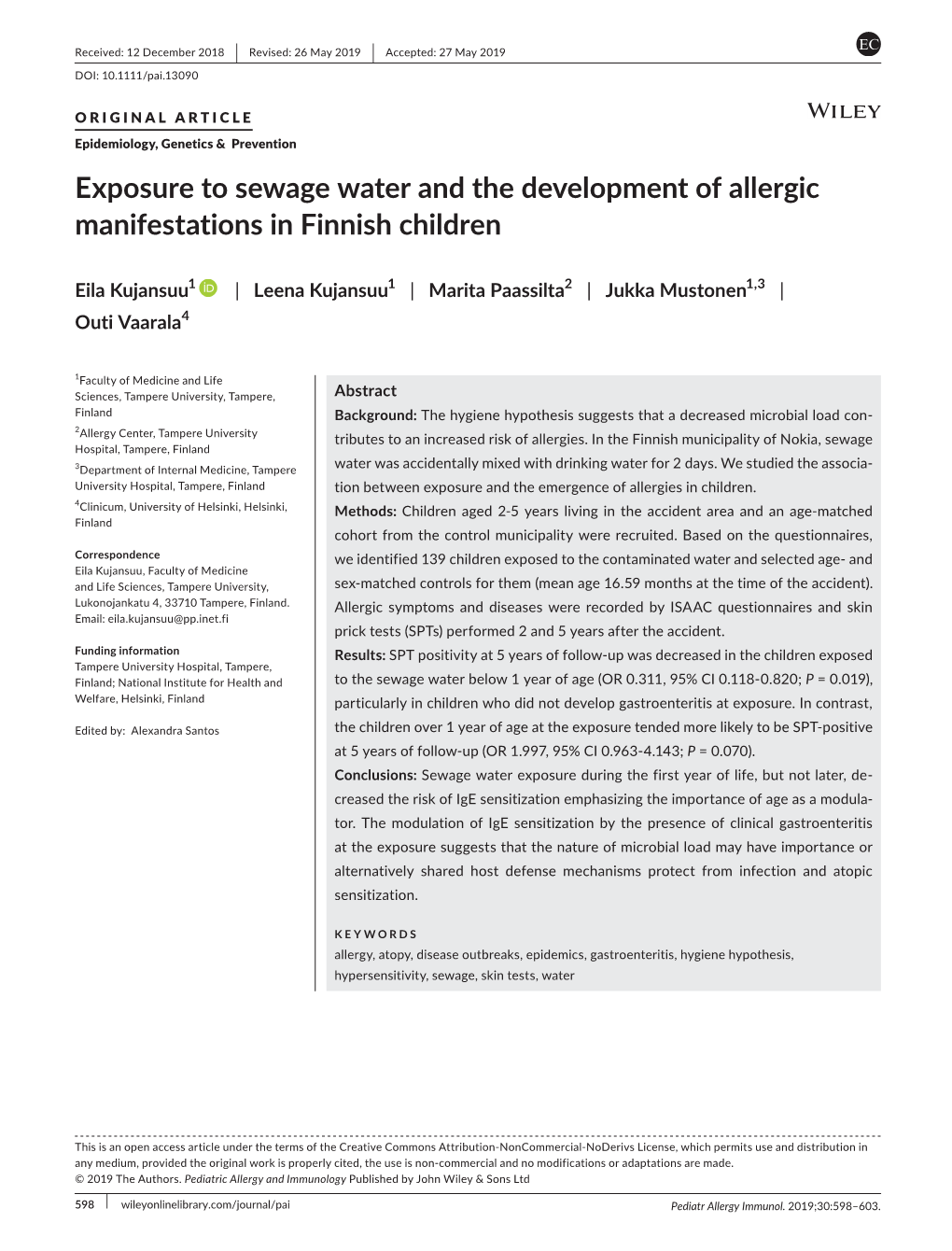 Exposure to Sewage Water and the Development of Allergic Manifestations in Finnish Children