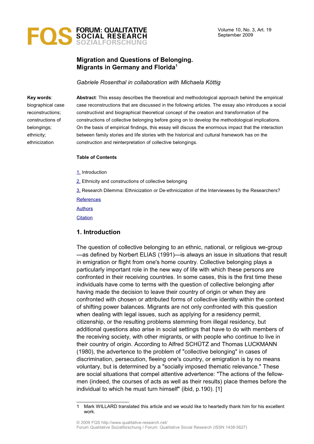 Forum: Qualitative Social Research Sozialforschung