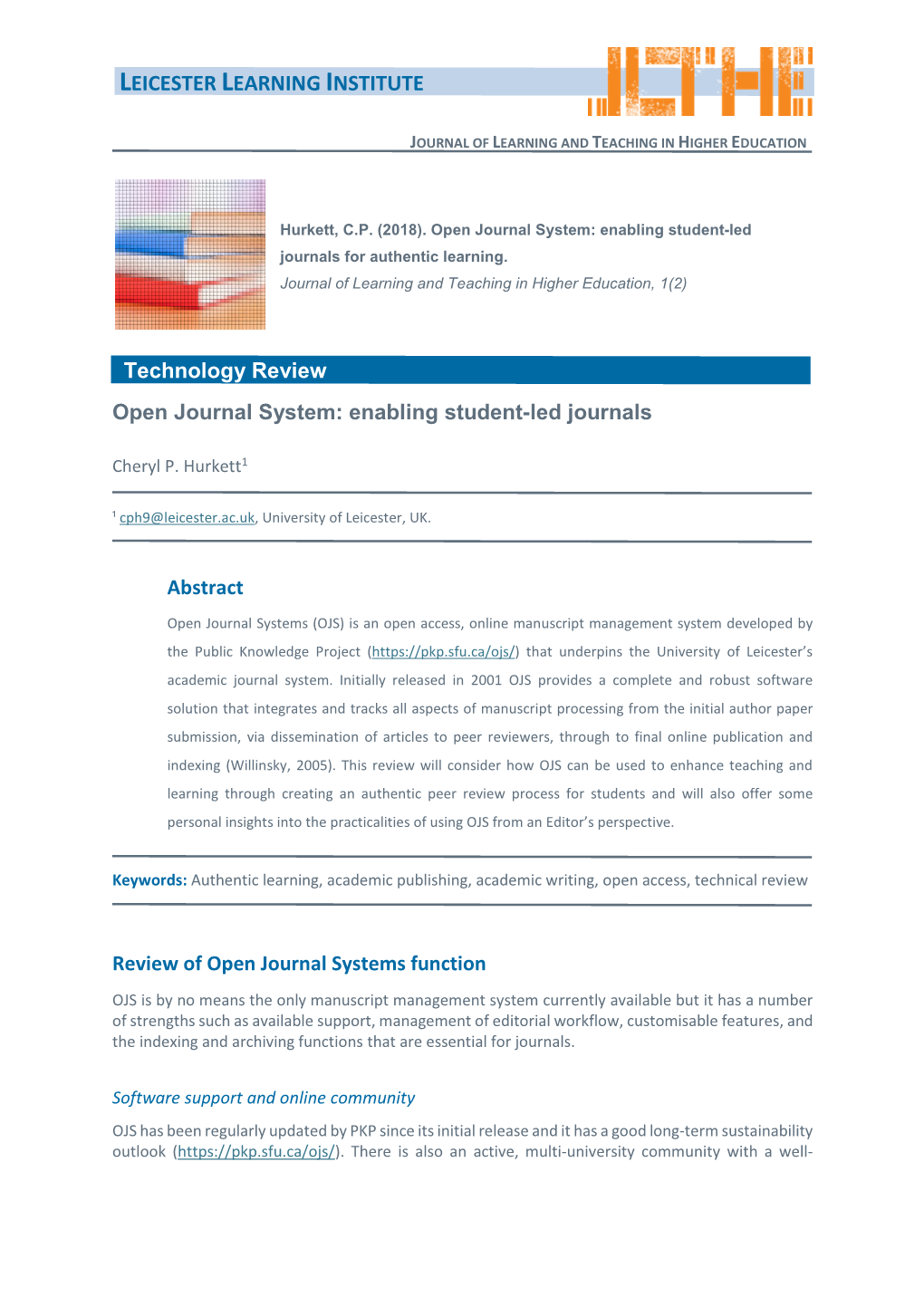 Enabling Student-Led Journals Abstract Review of Open Journal Systems