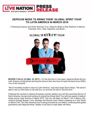 Depeche Mode to Bring Their 'Global Spirit Tour' to Latin