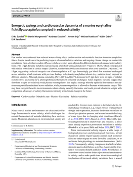 (Myoxocephalus Scorpius) in Reduced Salinity