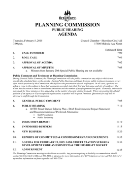 Planning Commission Public Hearing Agenda