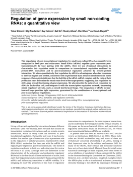 Regulation of Gene Expression by Small Non-Coding Rnas: a Quantitative View