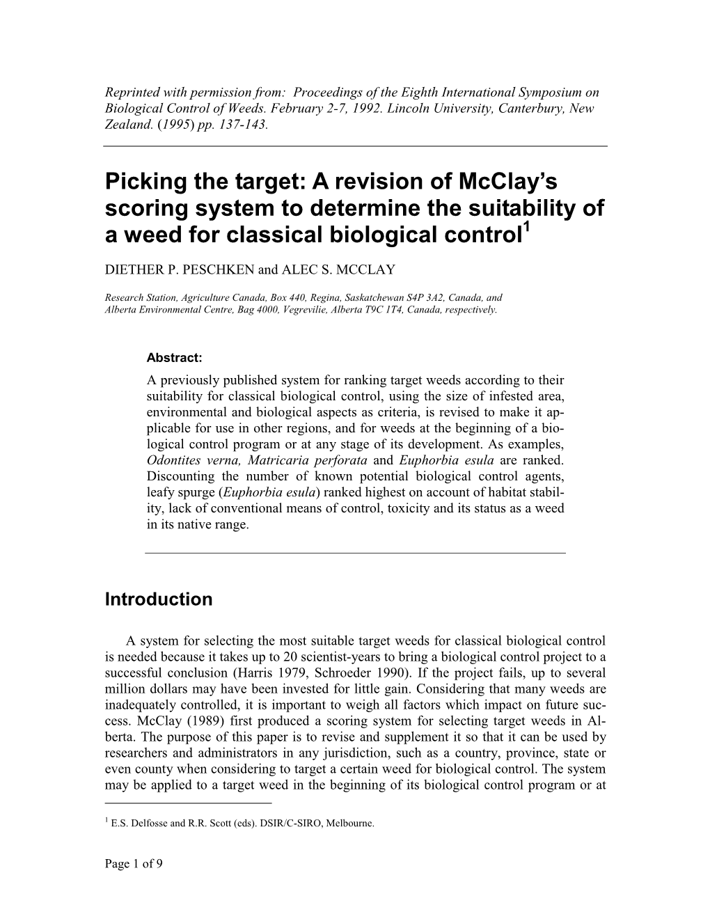 A Revision of Mcclays Scoring System to Determine the Suitability of A