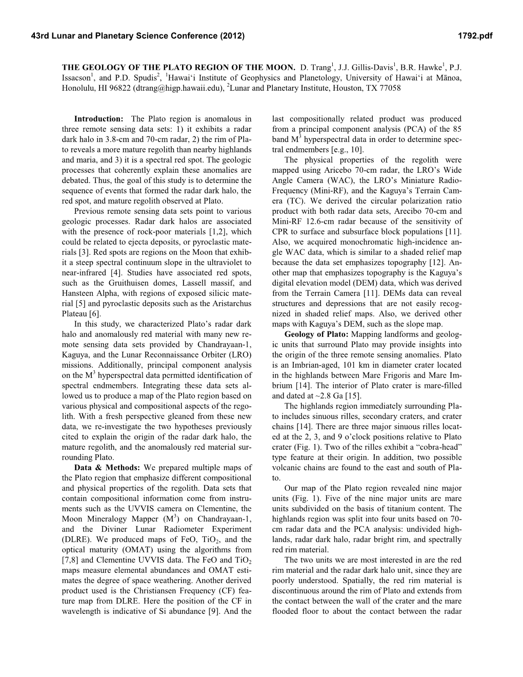 The Geology of the Plato Region of the Moon