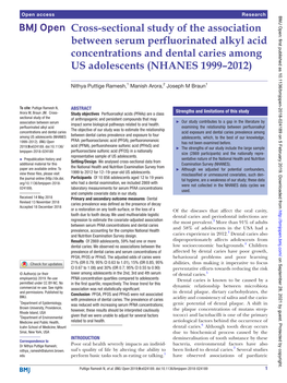 Cross-Sectional Study of the Association Between Serum Perfluorinated Alkyl Acid Concentrations and Dental Caries Among US Adolescents (NHANES 1999–2012)
