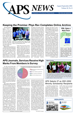 Keeping the Promise: Phys Rev Completes Online Archive the Physical Review Be Explored