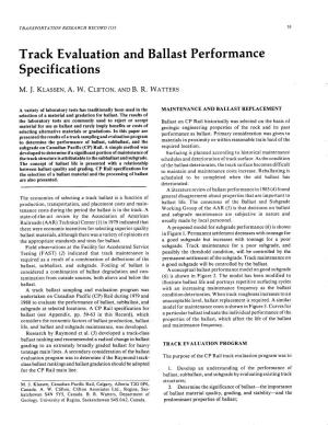 Track Evaluation and Ballast Performance Specif Ications