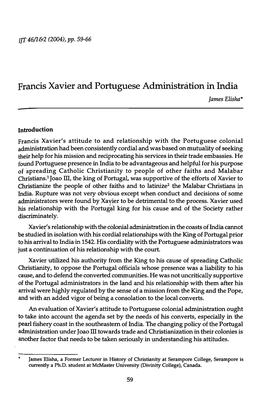 James Elisha, "Francis Xavier and Portuguese Administration in India