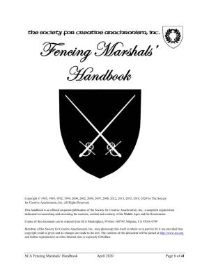 SCA Fencing Marshals' Handbook April 2020 Page 1 of 41