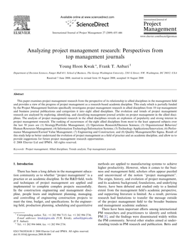 Analyzing Project Management Research: Perspectives from Top Management Journals