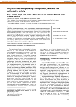 Polysaccharides of Higher Fungi: Biological Role, Structure and Antioxidative Activity