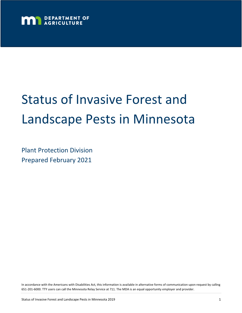 Status of Invasive Forest and Landscape Pests in Minnesota