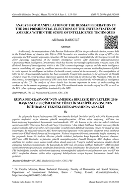 Analysis of Manipulation of the Russian Federation in the 2016 Presidential Elections of the United States of America Within the Scope of Intelligence Techniques