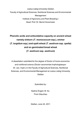 Phenolic Acids and Antioxidative Capacity on Ancient Wheat Namely Einkorn (T
