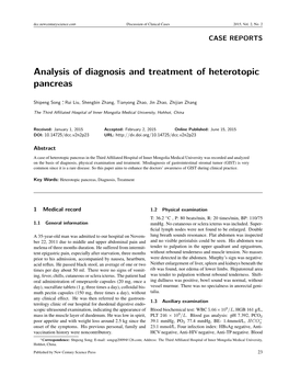 Analysis of Diagnosis and Treatment of Heterotopic Pancreas