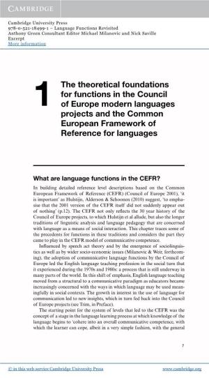 The Theoretical Foundations for Functions in the Council of Europe