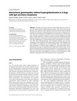 Monoclonal Gammopathy Without Hyperglobulinemia in 2 Dogs with Iga Secretory Neoplasms Davis M