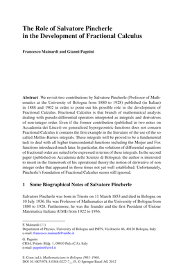 The Role of Salvatore Pincherle in the Development of Fractional Calculus